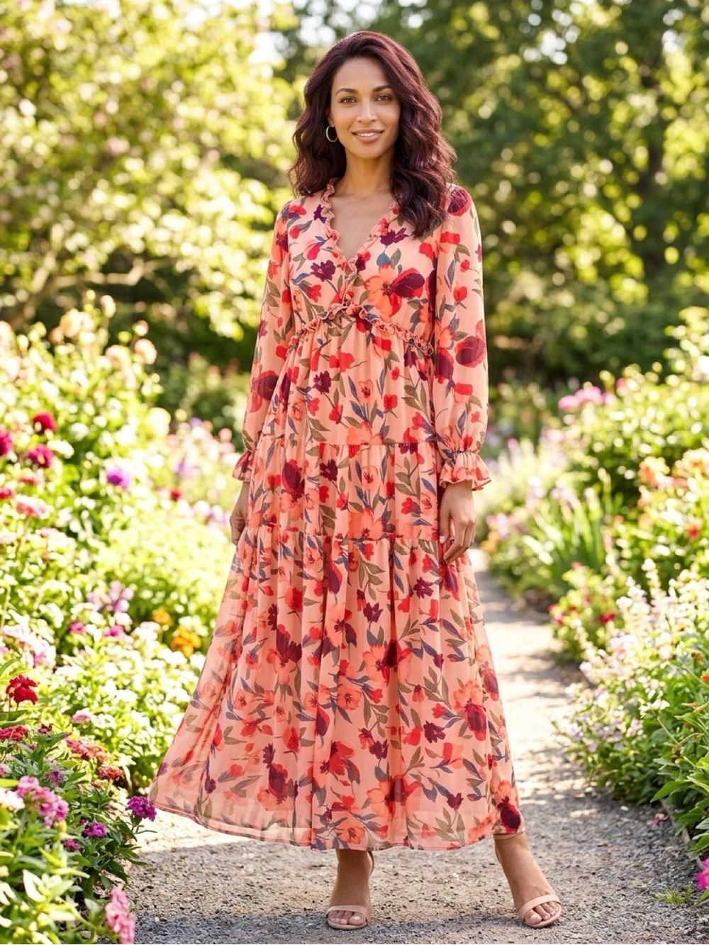 Floral Maxi Dress in Pink & Blue Size Large Like New